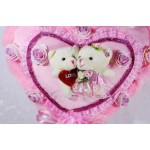 Beautiful Pink Plush Frill Heart with Love Couple Teddy Bears